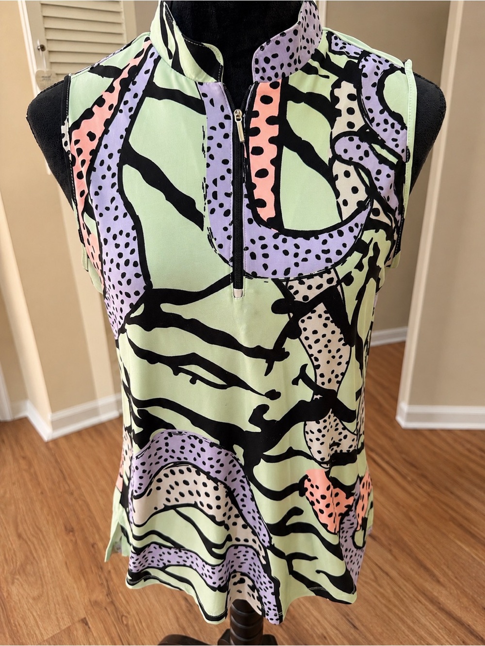 Jamie Sadock Mint Abstract Print Sleeveless Mock Neck Tank, size M  Golf